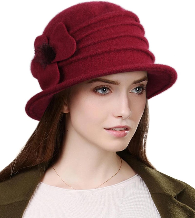 Sumolux Women Beret Hat French Vintage Floral Wool Dress Cloche Classic Winter Hat 1920s - Image 1
